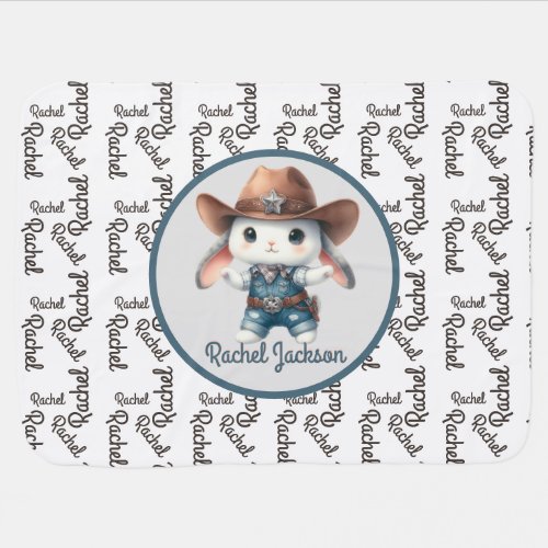 Cowgirl Bunnies Name Pattern Baby Blanket