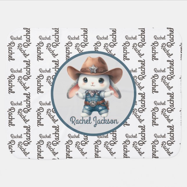 Cowgirl Bunnies Name Pattern Baby Blanket (Horizontal)