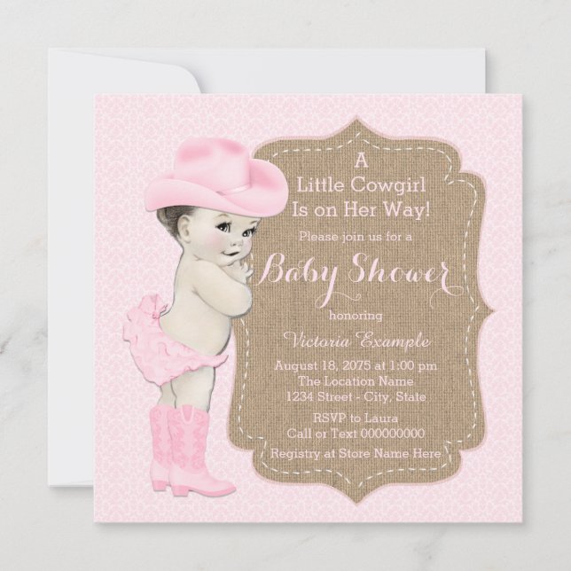 Cowgirl Burlap Baby Shower Invitation (Front)