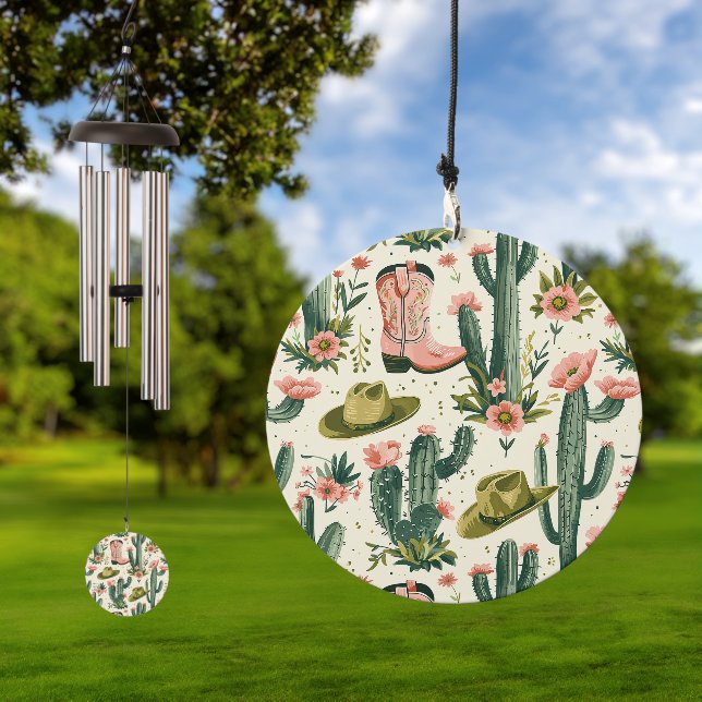 Cowgirl Cactus Seamless Patterns Wind Chime (Outdoor)