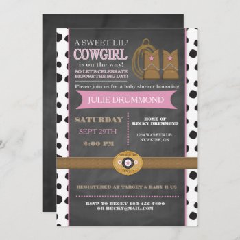 Cowgirl Chalkboard Baby Invitation In Pink by mybabybundles at Zazzle