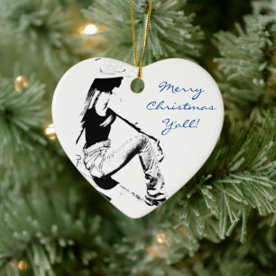 Cowgirl Christmas Ceramic Ornament