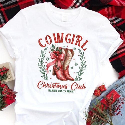 Cowgirl Christmas Club Holiday Boots Tri_Blend Shirt