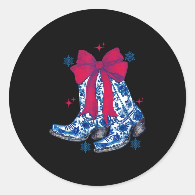 Cowgirl Christmas Funny Coquette Bow Boots Gift Me Classic Round Sticker (Front)