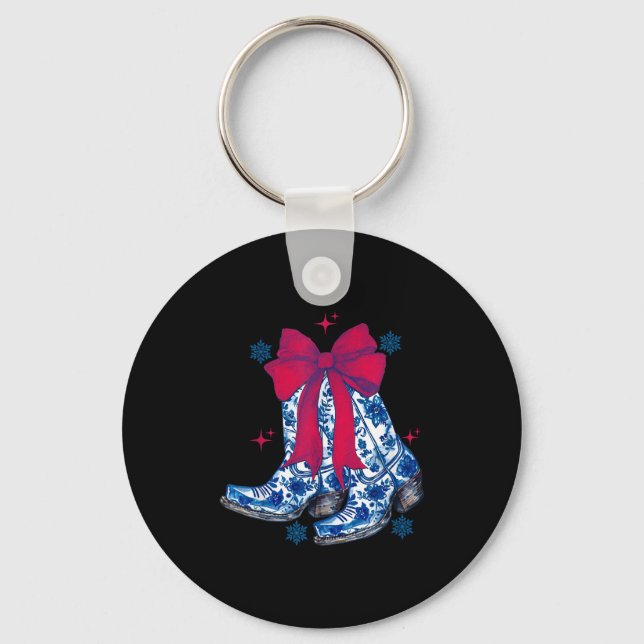 Cowgirl Christmas Funny Coquette Bow Boots Gift Me Keychain (Front)