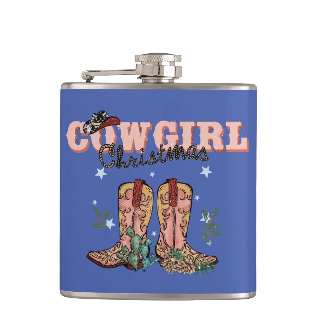 Cowgirl Christmas Secret Santa Stocking Stuffer Flask (Front)