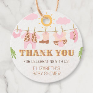 Cowgirl Clothesline Western Baby Shower Thank You Favor Tags