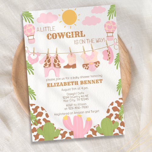 Cowgirl Clothesline Western Rodeo Girl Baby Shower Invitation