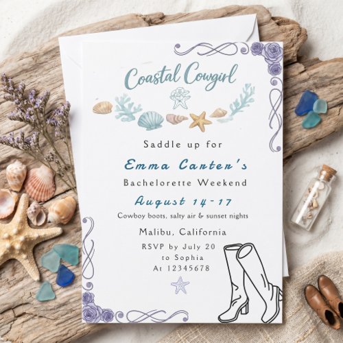 cowgirl coastal Bachelorette Week party Invitation