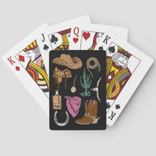 Cowgirl Collage Playing Cards (Black)