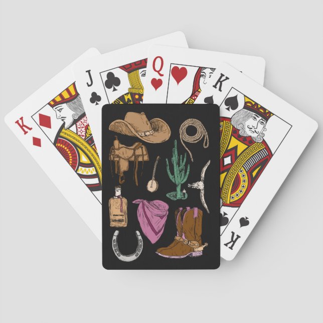 Cowgirl Collage Playing Cards (Black) (Back)