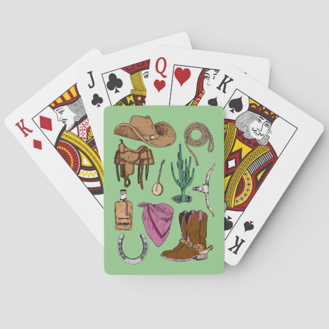 Cowgirl Collage Playing Cards (Green) (Back)
