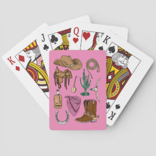 Cowgirl Collage Playing Cards (Pink)
