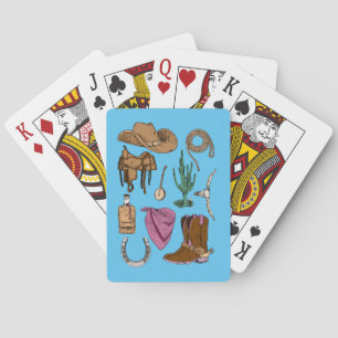 Cowgirl Collage Playing Cards: Western Theme Blue Poker Cards