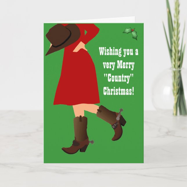 Cowgirl Country Christmas Greeting Card (Front)