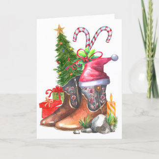 Cowgirl Country Holiday Boots Christmas Card