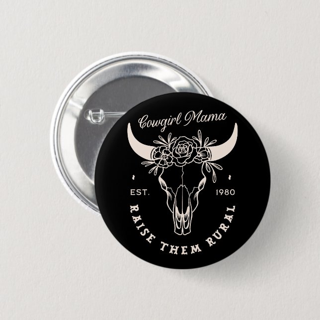 Cowgirl country mom western aesthetic quotes black button (Front & Back)