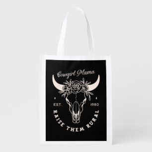 Cowgirl country mom western aesthetic quotes black grocery bag