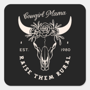 Cowgirl country mom western aesthetic quotes black square sticker