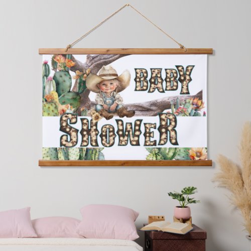 Cowgirl country ranch baby shower cowhide sign hanging tapestry