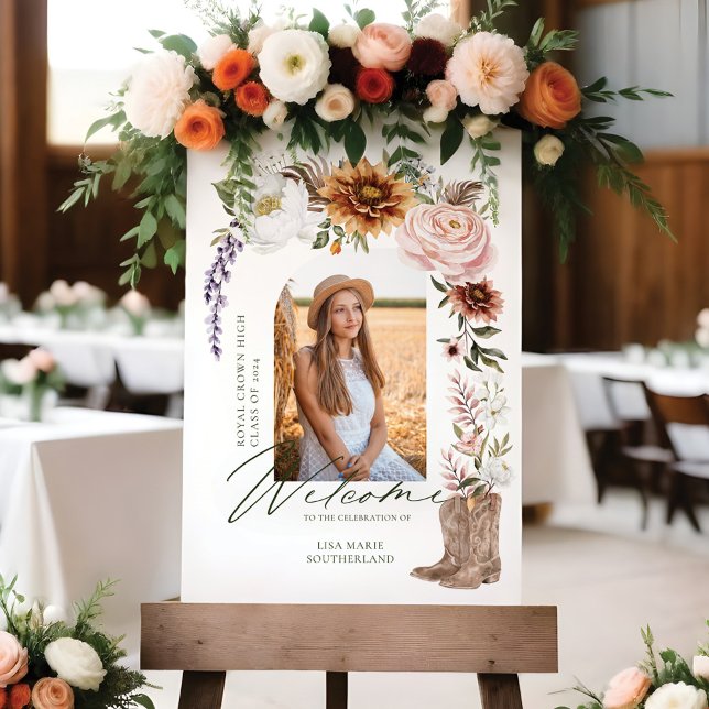 Cowgirl Country Western Photo Graduation Welcome Foam Board (Boho Cowgirl Country Western Photo Graduation Announcement)