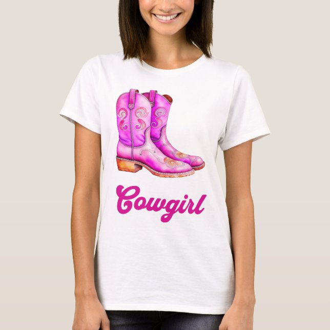 Cowgirl Country Western Rodeo Pink Cowboy Boots  T-Shirt (Front)