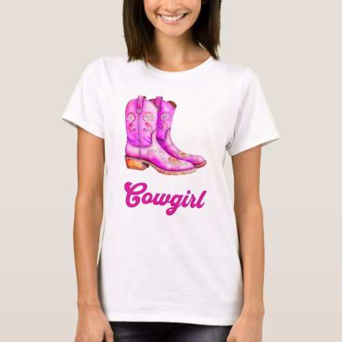 Cowgirl Country Western Rodeo Pink Cowboy Boots  T_Shirt