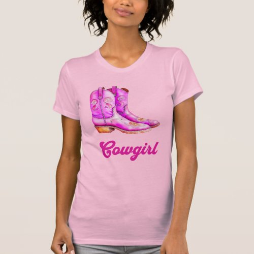 Cowgirl Country Western Rodeo Pink Cowboy Boots  T_Shirt
