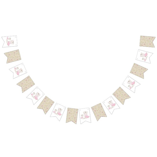 Cowgirl Country Western Theme Pink Baby Shower Bunting Flags (All)
