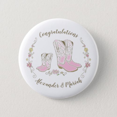 Cowgirl Country Western Theme Pink Baby Shower Button