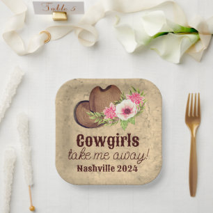 Cowgirl Country Western Theme Rustic Pink Floral  Paper Plates