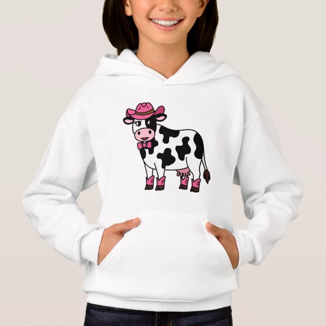 Cowgirl Cow Design – Cute Pink Western Farm Animal Hoodie (Front)
