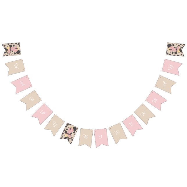 Cowgirl Cow Pink Earthy Happy Birthday  Bunting Flags (All)