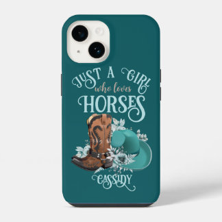 Cowgirl cowboy boots hat Girl Love horses name iPhone 14 Case