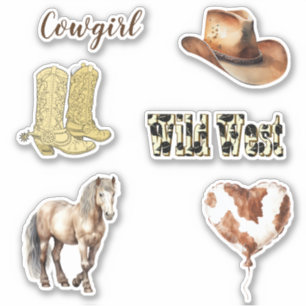 Cowgirl Cowboy Boots Hat Horse Birthday Sticker