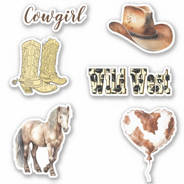 Cowgirl Cowboy Boots Hat Horse Birthday Sticker (Front)