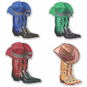 Cowgirl Cowboy hat and Boots Country Western Art Sticker