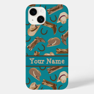 Cowgirl Cowboy Hat Boots Teal Name Personalized Ca Case-Mate iPhone 14 Case