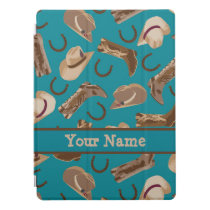 Cowgirl Cowboy Hat Boots Teal Name Personalized iPad Pro Cover