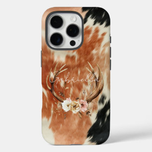 Cowgirl Cowhide Floral Deer Antlers iPhone 16 Pro Case