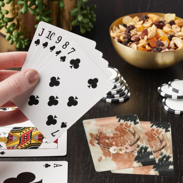 Cowgirl Cowhide Floral Deer Antlers Poker Cards (In Situ)