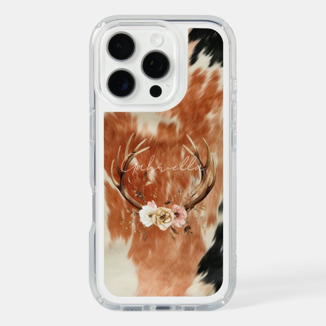 Cowgirl Cowhide Floral Deer Antlers Speck iPhone Case (Front)