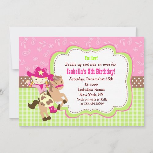 Cowgirl Custom Birthday Party Invitations