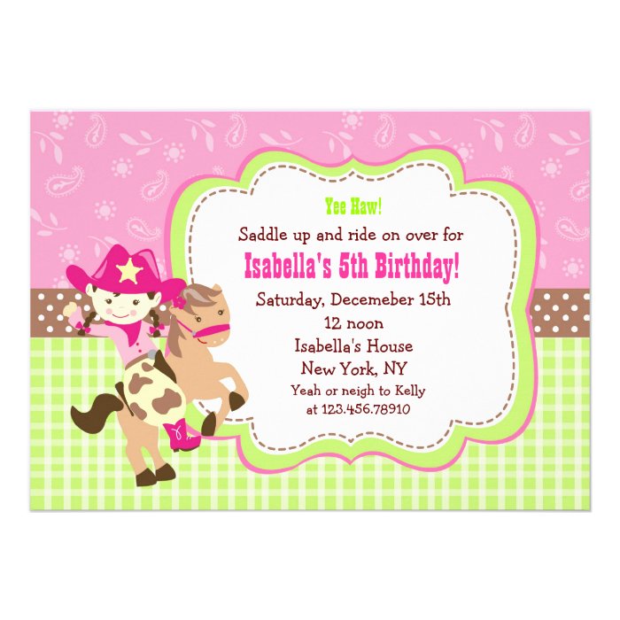 Cowgirl Custom Birthday Party Invitations