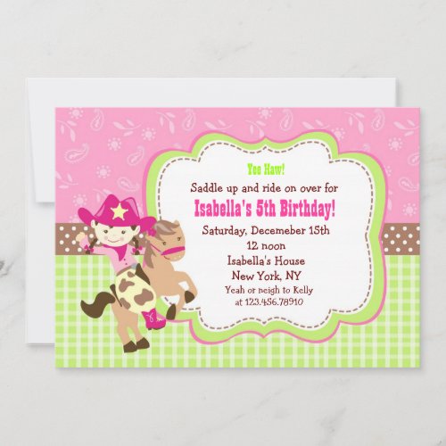 Cowgirl Custom Birthday Party Invitations