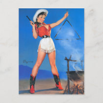 Cowgirl Dinner Time Pin Up Postcard