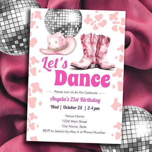 Cowgirl Disco 21st Birthday PINK Dance  Invitation