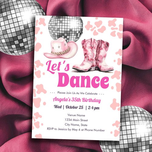 Cowgirl Disco 35th Birthday PINK Dance  Invitation