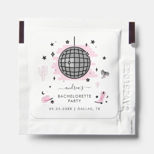Cowgirl Disco Bachelorette Retro Space Pink Party  Hand Sanitizer Packet