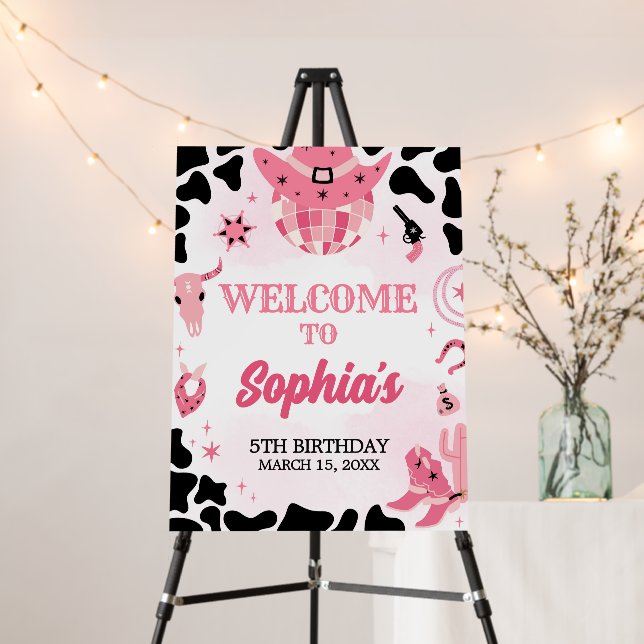 Cowgirl Disco Birthday Party Welcome Sign (In Situ (Stand))